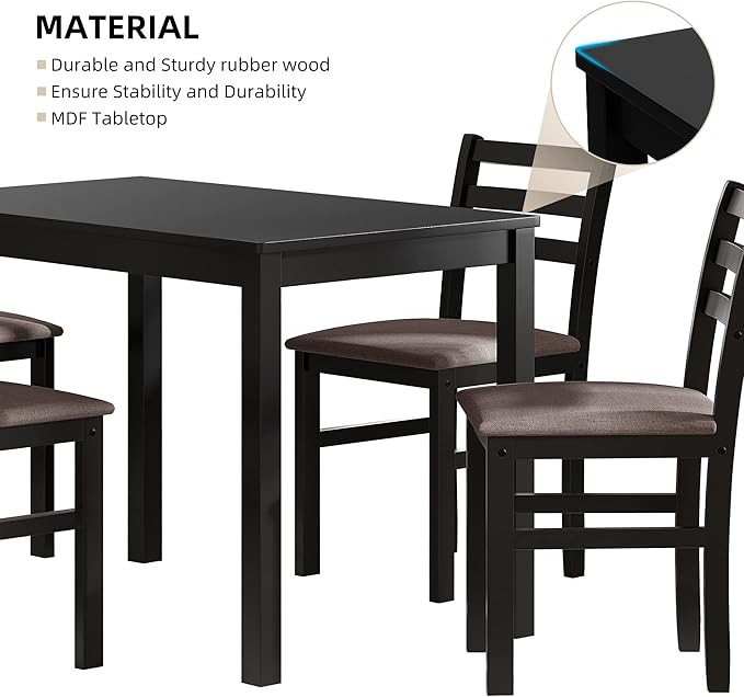 NicBex Dining Room Table Set for 4 Kitchen Table and Chairs 5Pcs Stylish Dining Table Set 4 Upholstered Chairs with Ladder Back Design for Dining Room Kitchen, Brown Oak - LeafyLoom