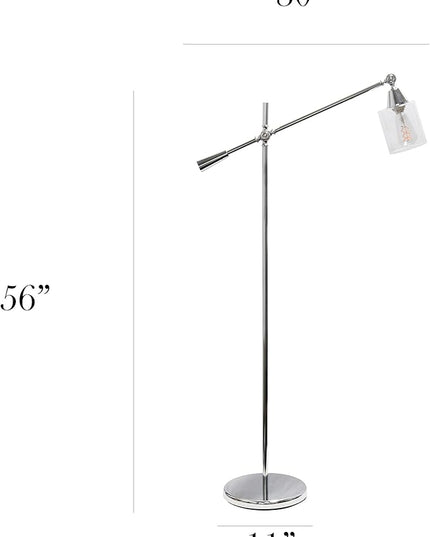 Elegant Designs LF1030-CHR Pivot Arm Glass Shade Floor Lamp, Chrome - LeafyLoom