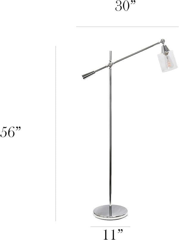 Elegant Designs LF1030-CHR Pivot Arm Glass Shade Floor Lamp, Chrome - LeafyLoom