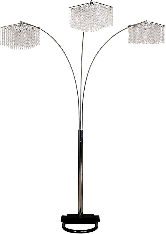 Ore International 6932 3 Light Crystal Inspirational Arch Floor Lamp, 97" x 17.5" x 19", Silver - LeafyLoom