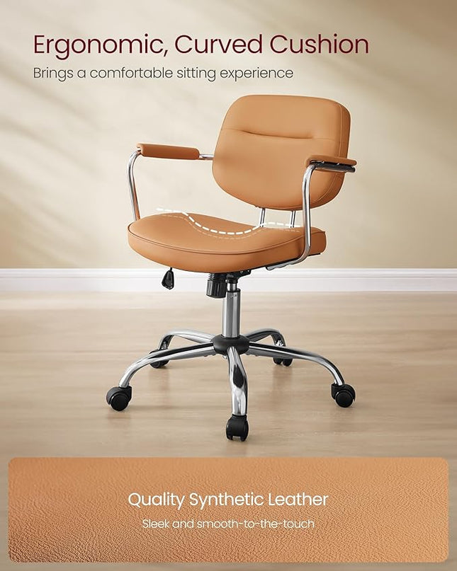 VASAGLE Office Chair, Desk Chair, Vanity Chair with Back, Individual Armrest Structure, Synthetic Leather, Adjustable Height, for Home Office, Caramel Brown UOBG033K02 - LeafyLoom