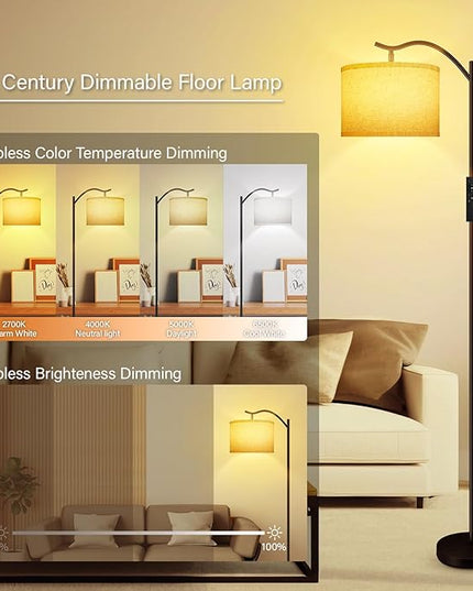 BoostArea Floor Lamp for Living Room,Arc Floor Lamp with Remote Control,Stepless Dimmable Brightness & Colors Temperature 2700k-6500k,Modern Standing Lamp for Bedroom Study Room Office,Beige - LeafyLoom
