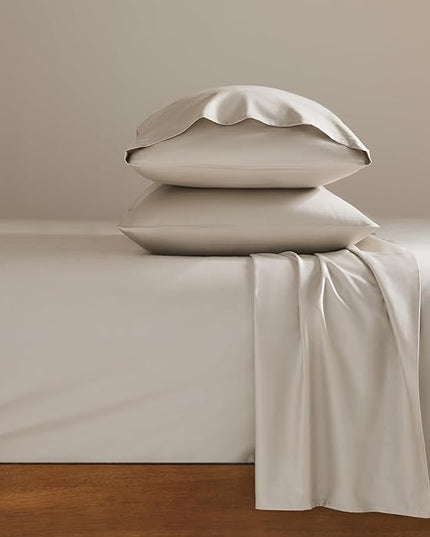 Broklinen Luxury Sateen 4 Piece Sheet Set - 100% Cotton, King Size in Pebble Grey - 1 Fitted Sheet, 1 Flat Sheet, 2 Pillowcases | Best Luxury Sheets - LeafyLoom