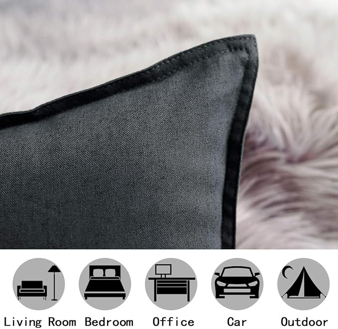 Jeanerlor Cotton Linen Soft Soild Decorative Square Throw Pillow Covers Set Cushion Case for Sofa Bedroom Car24 x 24 Inch 60 x 60cm, Pack of 2, Dark Grey - LeafyLoom