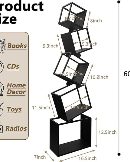 Unique Bookshelf, Book Shelves for Living Room, Geometric Bookcase, Modern Bookcase, Cool Bookshelf, Black Bookshelf, 67" Tall, Metal - LeafyLoom