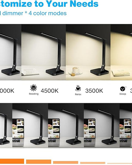 Ambertronix LED Desk Lamp, Patented Vertical Wireless Charger, 14W, 530 Lumens, Table Lamp with USB Charging Port, Dimmable Eye-Caring, 5 Brightness & 4 Light Modes, Touch Control, Auto Timer - LeafyLoom