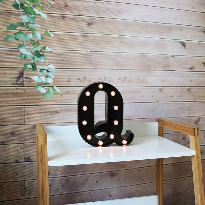 Light Up Black Alphabet Marquee Letters Sign LED Marquee Number Lights Sign for Night Light Home Bar Christmas Lamp Birthday Party Wedding Decoration Q - LeafyLoom