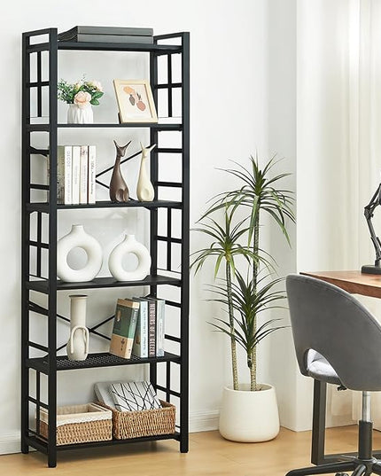 HOMBAZAAR Bookshelf,6 Tier Tall Bookshelf with Metal Frame,Open Bookshelves and Bookcases,Industrial Book Shelf for Living Room,Home Office and Bedroom,Black - LeafyLoom