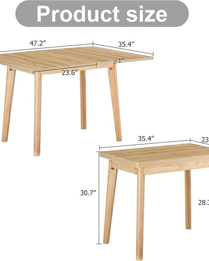 NicBex 47.2Inch Folding Rectangular Dining Table,Modern Kitchen Table with MFC Tabletop and Rubber Wooden Legs for 4 to 6,Dining Room Table for Kitchen,Meeting Room and Living Room,Space-Saving,Wood - LeafyLoom