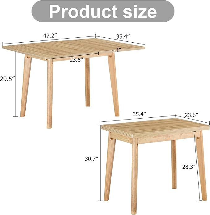 NicBex 47.2Inch Folding Rectangular Dining Table,Modern Kitchen Table with MFC Tabletop and Rubber Wooden Legs for 4 to 6,Dining Room Table for Kitchen,Meeting Room and Living Room,Space-Saving,Wood - LeafyLoom