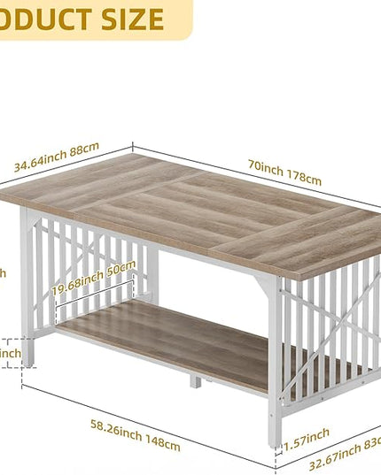 DWVO 70.8" Large Kitchen Dining Table for 6-8 People, Farmhouse Industrial Kitchen Table with Storage, Rectangle Apartment Rustic Dinning Room Dinette Tables for Eating Dinner - LeafyLoom