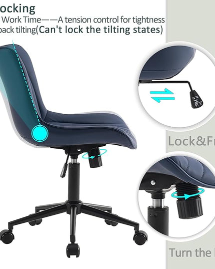 YOUTASTE Office Chair Modern Armless Desk Chair with Wheels, Height Adjustable Swivel Rocking Computer Gaming Task Chair, Upholstered Faux Leather Sewing Chair with Ergonomic Back, Navy Purple - LeafyLoom