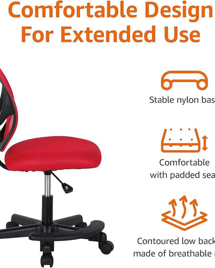 Amazon Basics Kids Adjustable Mesh Low-Back Swivel Study Desk Chair with Footrest, Red - LeafyLoom