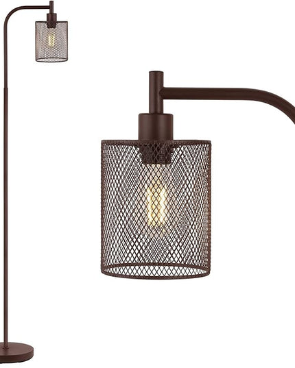 BoostArea Floor Lamp, Industrial Floor Lamp, Modern Standing Lamp, 6W LED Bulb, Foot Switch, Iron Mesh Tall Stand Up Lamp for Living Room/Bedroom, Vintage, Rustic, Minimalist Farmhouse Pole Lamp Brown - LeafyLoom
