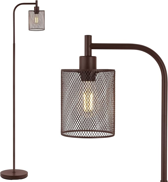 BoostArea Floor Lamp, Industrial Floor Lamp, Modern Standing Lamp, 6W LED Bulb, Foot Switch, Iron Mesh Tall Stand Up Lamp for Living Room/Bedroom, Vintage, Rustic, Minimalist Farmhouse Pole Lamp Brown - LeafyLoom