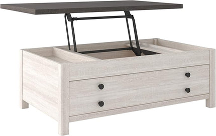 Signature Design by Ashley Dorrinson Farmhouse Lift Top Coffee Table with Storage, Antique White & Brown - LeafyLoom