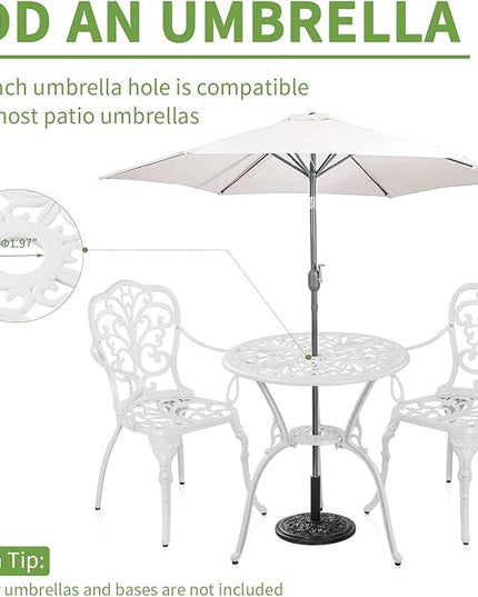 Patio Bistro Sets 3 Piece,Cast Aluminum Bistro Table and Chairs Set of 2 with 1.97" Umbrella Hole,All Weather Bistro Table Set Outdoor Patio Furniture for Garden,Yard(Butterfly White) - LeafyLoom