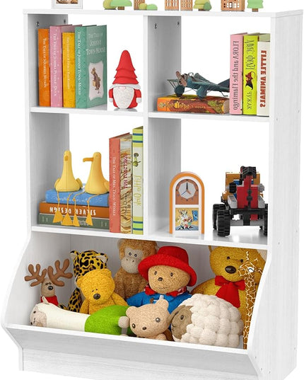 EasyCom 3 Tier Toy Storage Organizer, 5 Cube Toy Shelf and Bookcase Storage Cabinet, Book Shelf for Playroom Bedroom Living Room Nursery White - LeafyLoom