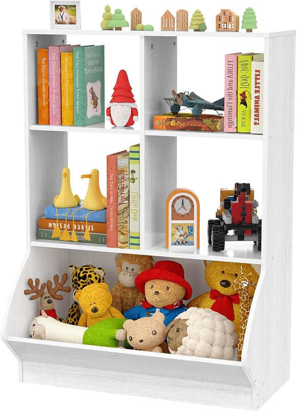 EasyCom 3 Tier Toy Storage Organizer, 5 Cube Toy Shelf and Bookcase Storage Cabinet, Book Shelf for Playroom Bedroom Living Room Nursery White - LeafyLoom