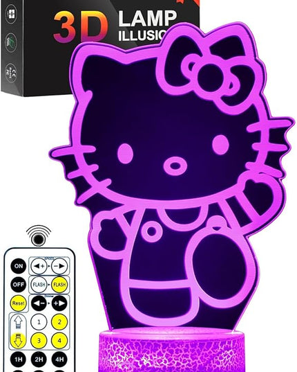 Cat Light, Cartoon Kitty Design 3D LED Lamp Gift Ideas in Kids Room Kitty Decor Lamp Most Wished for in Night Light for Kids Gifts 7 Color Change with Remote, Timer, for Kids Themed Gift for Cat Lover - LeafyLoom