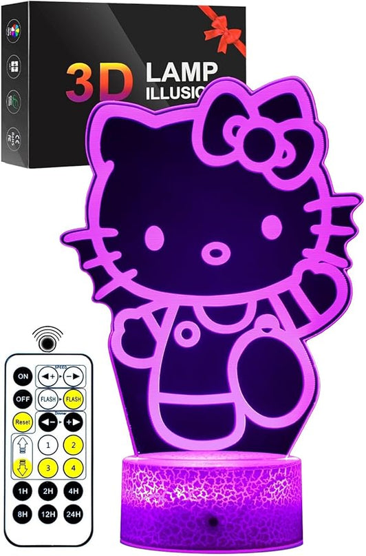 Cat Light, Cartoon Kitty Design 3D LED Lamp Gift Ideas in Kids Room Kitty Decor Lamp Most Wished for in Night Light for Kids Gifts 7 Color Change with Remote, Timer, for Kids Themed Gift for Cat Lover - LeafyLoom