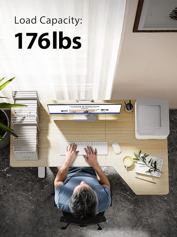 Electric Standing Desk, Height Adjustable Sit Stand up Desk, L-Shaped Memory Home Office Desk with Hook, 55 x 34 inch - LeafyLoom