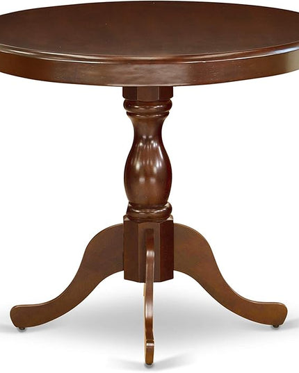East West Furniture AMSI3-MAH-35 Antique 3 Piece Room Set Contains a Round Kitchen Table with Pedestal and 2 Doeskin Linen Fabric Parson Dining Chairs, 36x36 Inch - LeafyLoom