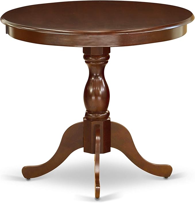 East West Furniture AMSI3-MAH-35 Antique 3 Piece Room Set Contains a Round Kitchen Table with Pedestal and 2 Doeskin Linen Fabric Parson Dining Chairs, 36x36 Inch - LeafyLoom