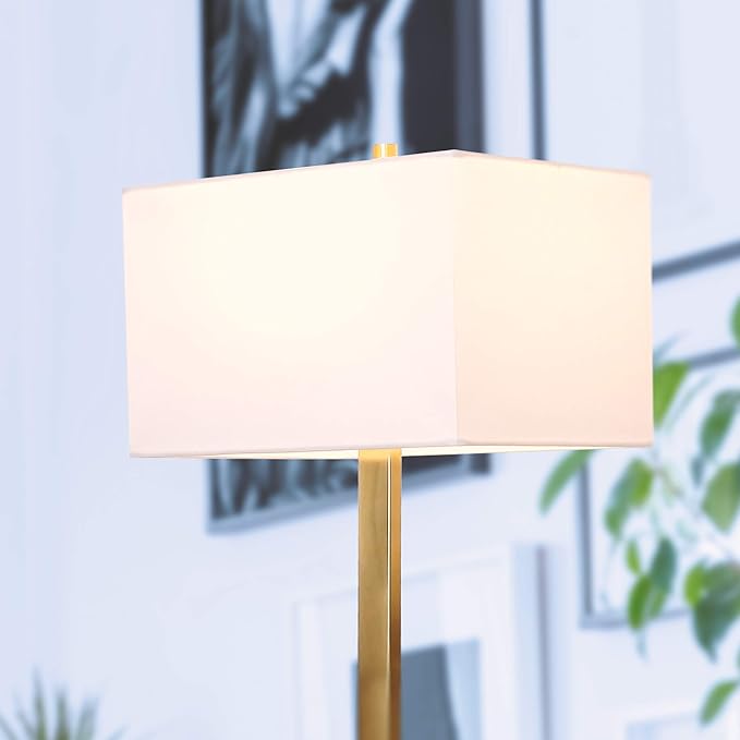 Brightech Stella Mid-Century Modern Standing Lamp, Contemporary Lamp for Living Rooms & Offices, LED Floor Lamp for Reading and Work, Excellent Tall Lamp with Heavy Base for Living Room Décor - Brass - LeafyLoom