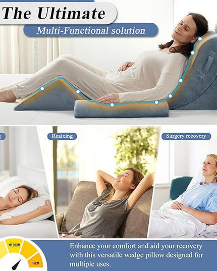 Axelrod Orthopedic Bed Wedge Pillow Set, Post Surgery Foam for Back, Neck and Leg Pain Relief Comfortable & Adjustable Ortho Pillows- Anti Snoring, Heartburn, Acid Reflux & GERD Sleeping Navy - LeafyLoom