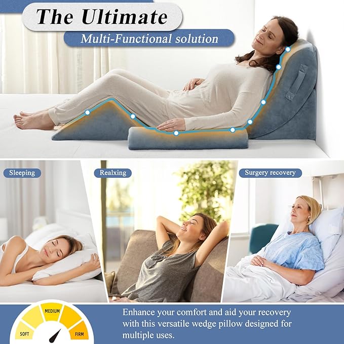 Axelrod Orthopedic Bed Wedge Pillow Set, Post Surgery Foam for Back, Neck and Leg Pain Relief Comfortable & Adjustable Ortho Pillows- Anti Snoring, Heartburn, Acid Reflux & GERD Sleeping Navy - LeafyLoom