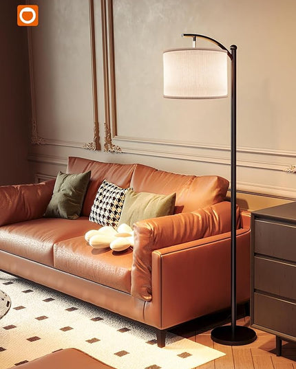 addlon Floor Lamp for Living Room with 3 Color Temperatures, Standing lamp with Linen lampshade for Bedroom, Office, Lamps with 9W LED Bulb Included - Black with Gray Lampshade - LeafyLoom