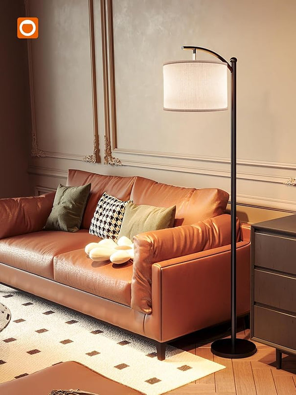 addlon Floor Lamp for Living Room with 3 Color Temperatures, Standing lamp with Linen lampshade for Bedroom, Office, Lamps with 9W LED Bulb Included - Black with Gray Lampshade - LeafyLoom