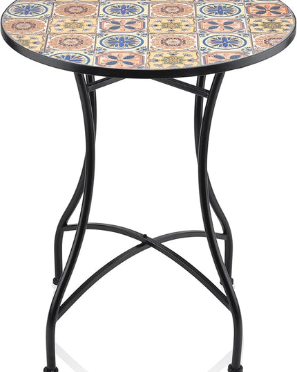 Alpine Corporation Indoor/Outdoor Mediterranean Tile Design Set Table and Chairs Patio Seating - LeafyLoom
