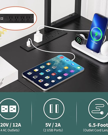 Yoobure L Shaped Desk Gaming Desk with LED Strip & Power Outlet, Reversible L-Shaped Computer Desk with Storage Shelf & Drawer, Corner Desk with Storage Bag, 2 Person Home Office Desk, Black - LeafyLoom