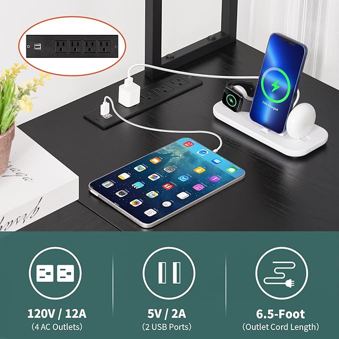 Yoobure L Shaped Desk Gaming Desk with LED Strip & Power Outlet, Reversible L-Shaped Computer Desk with Storage Shelf & Drawer, Corner Desk with Storage Bag, 2 Person Home Office Desk, Black - LeafyLoom