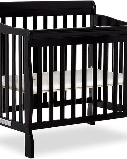 Aden 4-in-1 Convertible Mini Crib in Black, Greenguard Gold Certified, Non-Toxic Finish & Sunset 3” Extra Firm Fiber Crib Mattress, Greenguard Gold Certified - LeafyLoom
