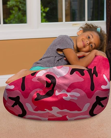 Posh Creations Bean Bag Chair for Kids, Teens, and Adults Includes Removable and Machine Washable Cover, Soft Nylon - Camo Pink and Black, 27in - Medium - LeafyLoom
