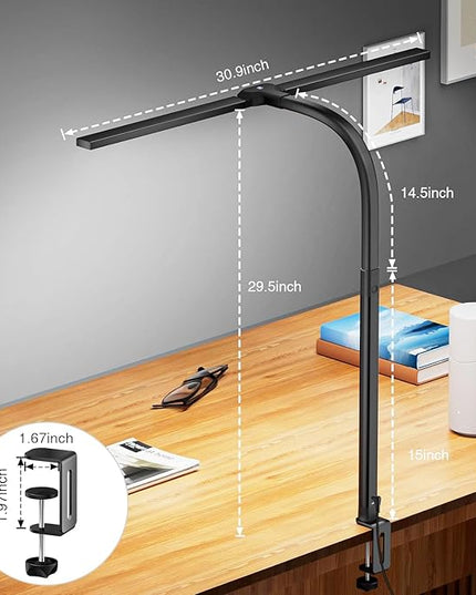 Yarrashop Desk Light for Office Home Computer Video Conference Light Zoom Meeting, 24W Ultra Bright Auto Dimming Architect Eye-Caring Desk Lamp with Clamp for Remote Work,Task, Study, Drafting - LeafyLoom