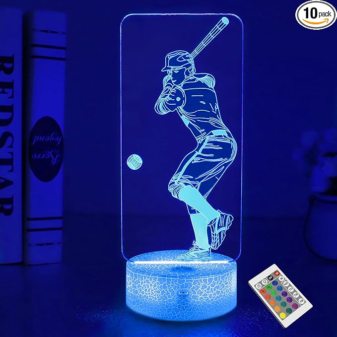 FULLOSUN Baseball Gift, Kids Baseball Night Light (with Remote Control), 3D Illumination Lights Boys Gift 16 Colors Changeable Kids Room Lighting Creative Decoration... (Baseball) - LeafyLoom