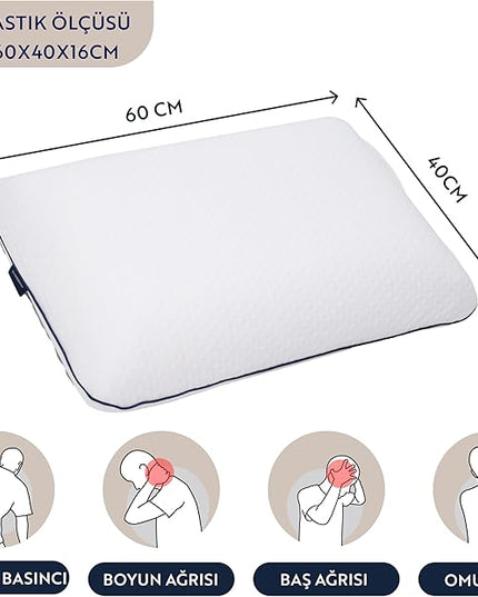 English Home 2 Pack Memory Foam Pillow, Breathable Height Adjustable Orthopedic Pillow, Cervical Pillow for Neck Pain, Machine Washable Side Sleeper Pillow, Neck Pillow, Hard, 16"x 24"x6" inch White - LeafyLoom
