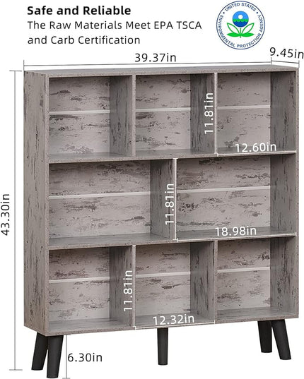 LEYAOYAO 8 Cube Bookshelf,3 Tier Bookcase with Legs,Modern Grey Mid-Century Bookshelves,Large Farmhouse Open Storage Organizer Shelf, Retro Wooden Display Book Case for Bedroom,Living Room,Office - LeafyLoom