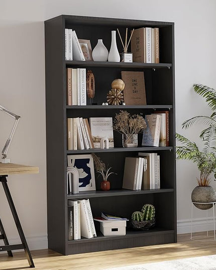 Farini 5 shelf boockase Display Bookcase Freestanding Wooden Bookshelves for Home Office Living Room,60 Inch Height,Grey - LeafyLoom