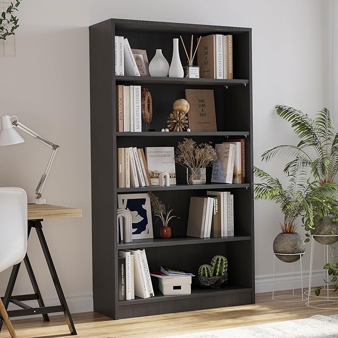 Farini 5 shelf boockase Display Bookcase Freestanding Wooden Bookshelves for Home Office Living Room,60 Inch Height,Grey - LeafyLoom