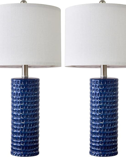PORTRES 24.75" Modern Accent Ceramic Table Lamp Set of 2 for Bedroom Blue Desk Decor Bedside Lamps for Living Room Study Room Office Dorm Farmhouse Nightstand Lamp End Table Lamps - LeafyLoom