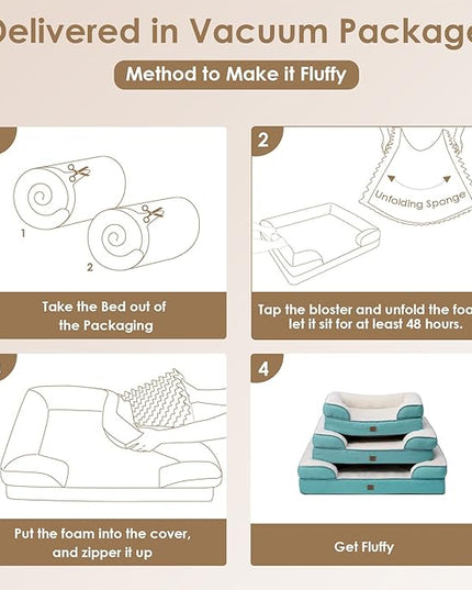 EHEYCIGA Orthopedic Dog Beds for Large Dogs, Waterproof Memory Foam Large Dog Bed with Sides, Non-Slip Bottom and Egg-Crate Foam Large Dog Couch Bed with Washable Removable Cover, Turquoise Blue EHEYCIGA