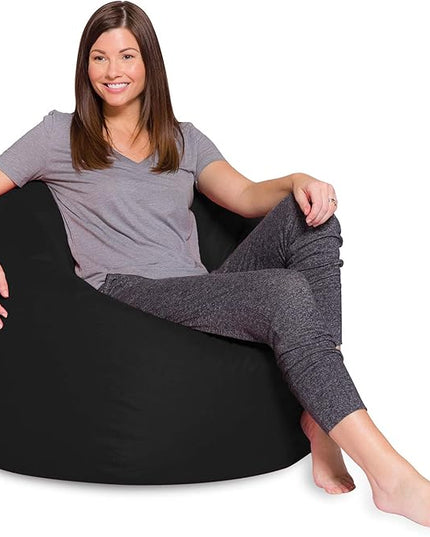 Posh Creations Bean Bag Chair for Kids, Teens, and Adults Includes Removable and Machine Washable Cover, Solid Black, 48in - X-Large - LeafyLoom
