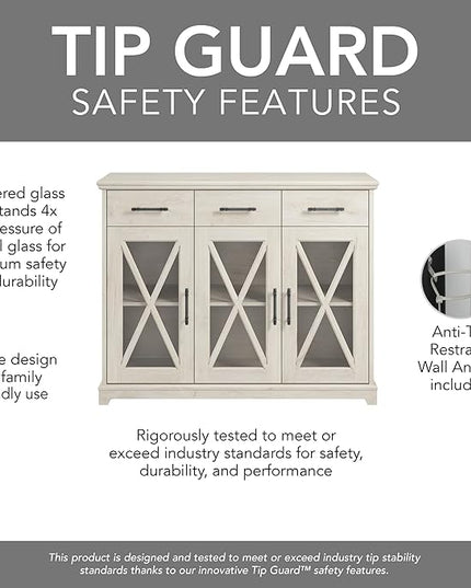 Bush Furniture Lennox Farmhouse Stand for 65 Inch TV | Living Room Entertainment Center with Storage, 46W, Linen White Oak - LeafyLoom
