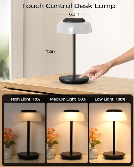 QiMH Battery Operated LED Table Lamp, 2 Pack 5000mAh Cordless Desk Lamp with 3 Level Brightness Touch Control, Mini Rechargeable Night Light for Living Room, Bedroom, Outdoor bar (Black) - LeafyLoom