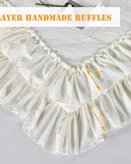 Shabby King Size Comforter Set, Farmhouse Ivory Bedding Ruffled Comforter Set King,Lightweight Vintage Rustic Bedding 3 Pcs (1 Shabby Comforter and 2 Pillowcases) - LeafyLoom